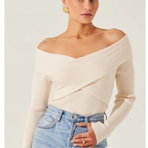 ASTR The Label Cream Ribbed Off Shoulder Knit Ling Sleeve